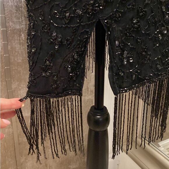 Elegant Black Beaded Fringe Dress, US2 - Picture 11 of 14